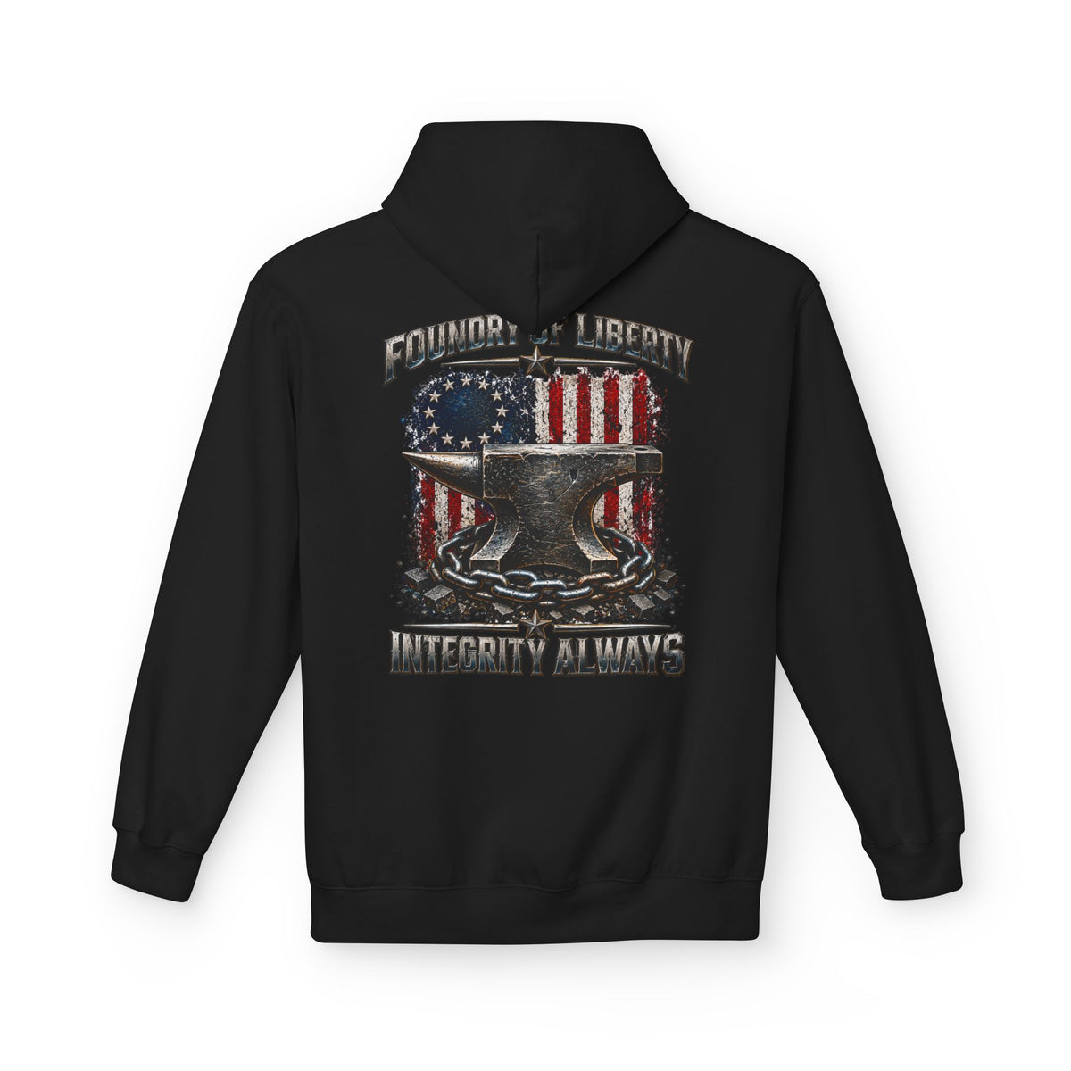 Blacksmith Anvil Hoodie – Foundry & Liberty American Flag ‘Integrity Always’ Graphic Hoodie