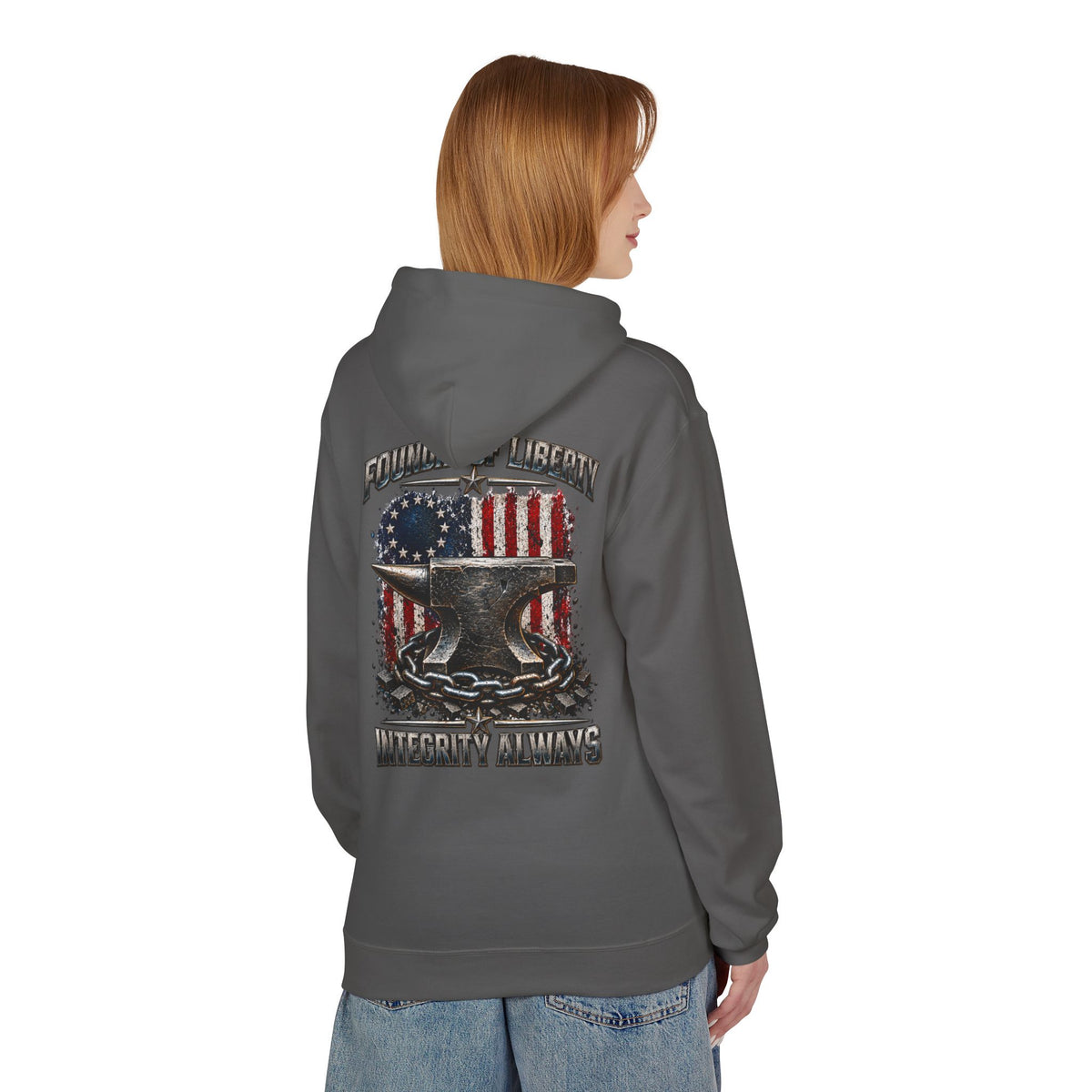 Blacksmith Anvil Hoodie – Foundry & Liberty American Flag ‘Integrity Always’ Graphic Hoodie