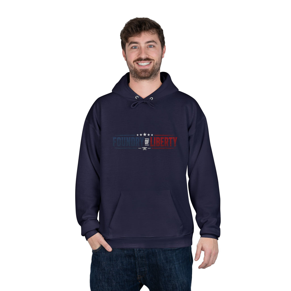 Foundry of Liberty Graphic Hoodie – Patriotic Emblem Pullover
