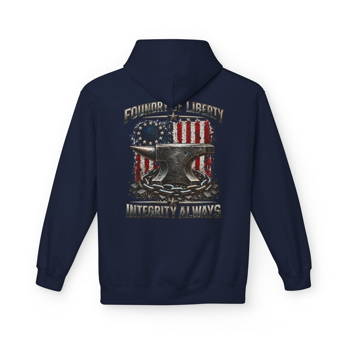 Blacksmith Anvil Hoodie – Foundry & Liberty American Flag ‘Integrity Always’ Graphic Hoodie