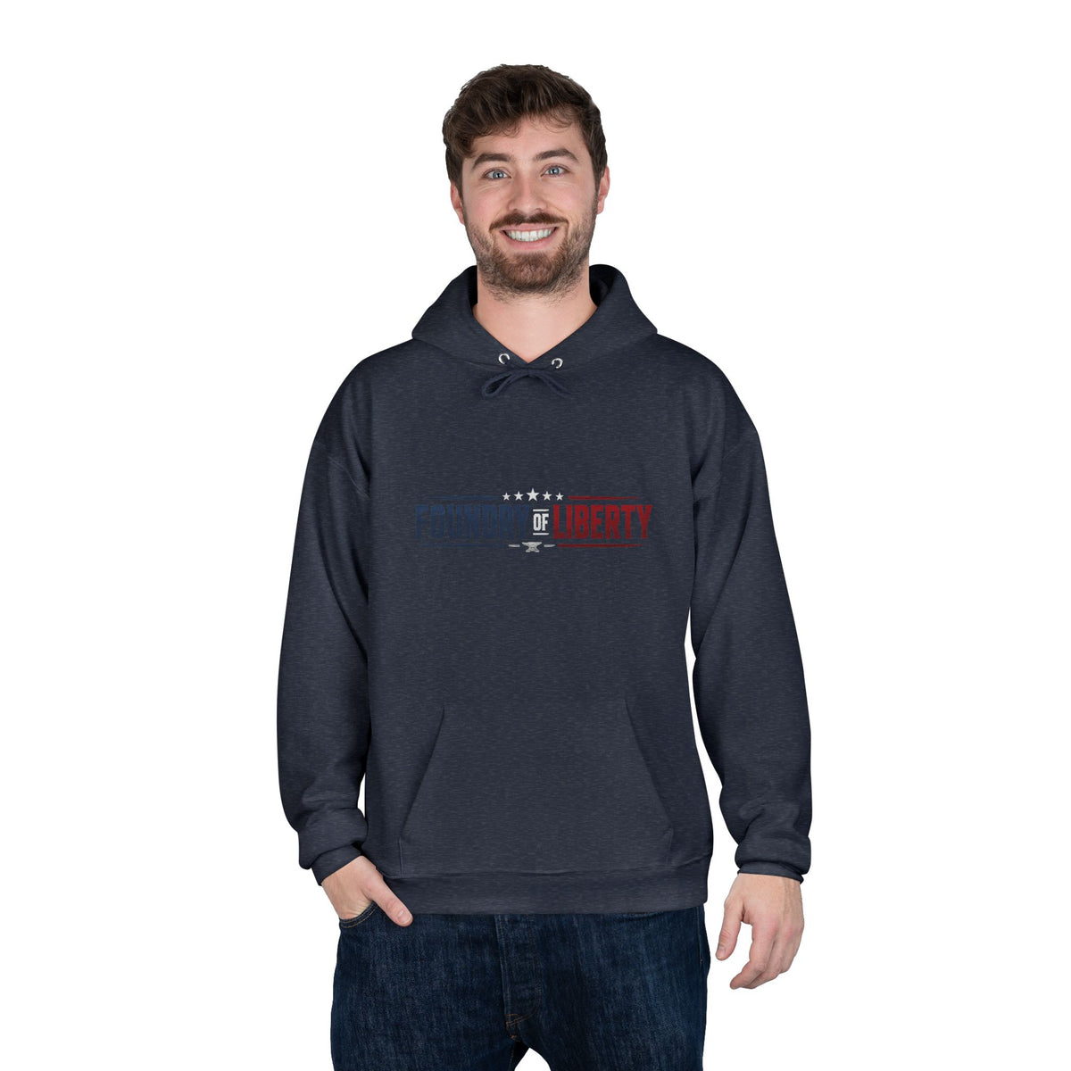 Foundry of Liberty Graphic Hoodie – Patriotic Emblem Pullover