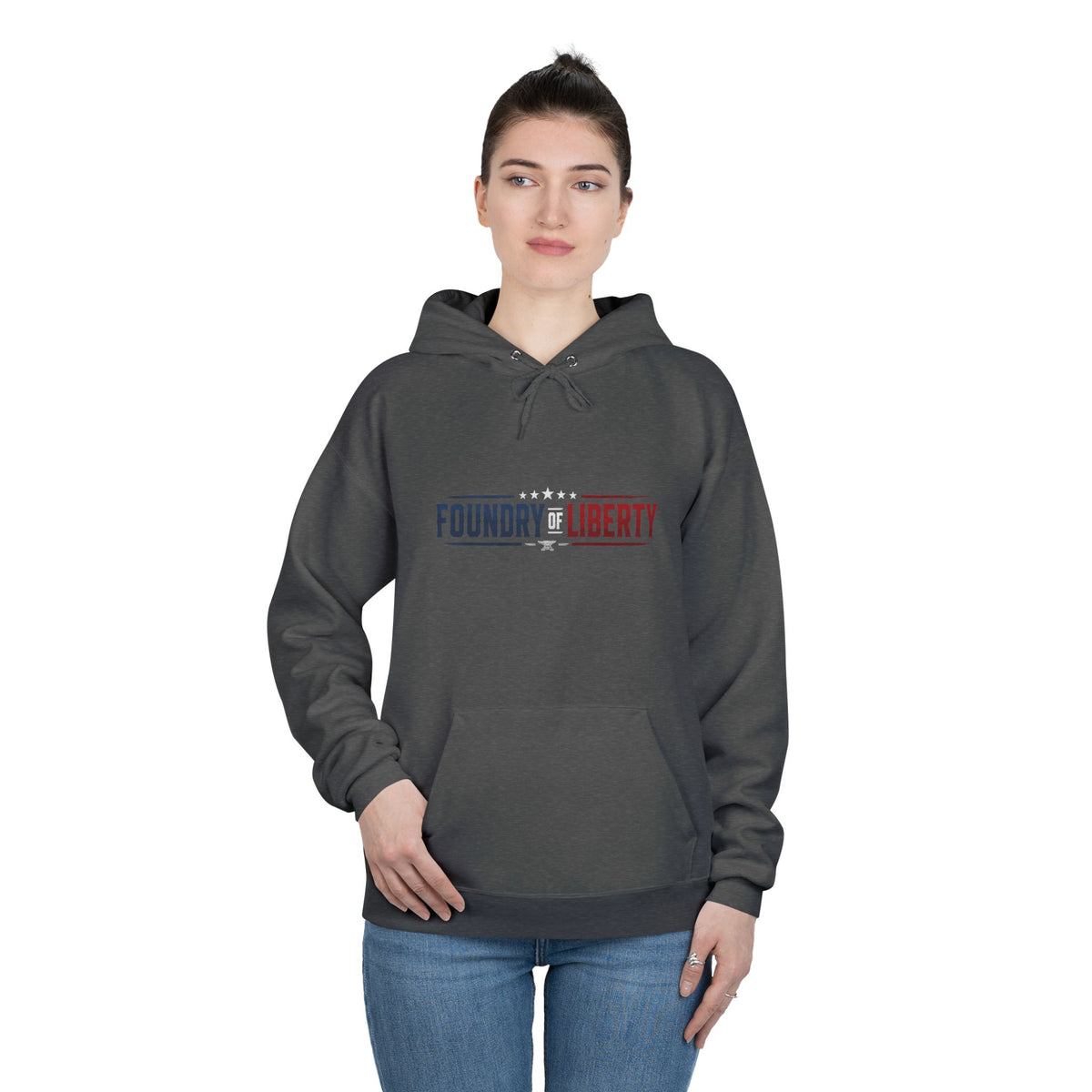 Foundry of Liberty Graphic Hoodie – Patriotic Emblem Pullover
