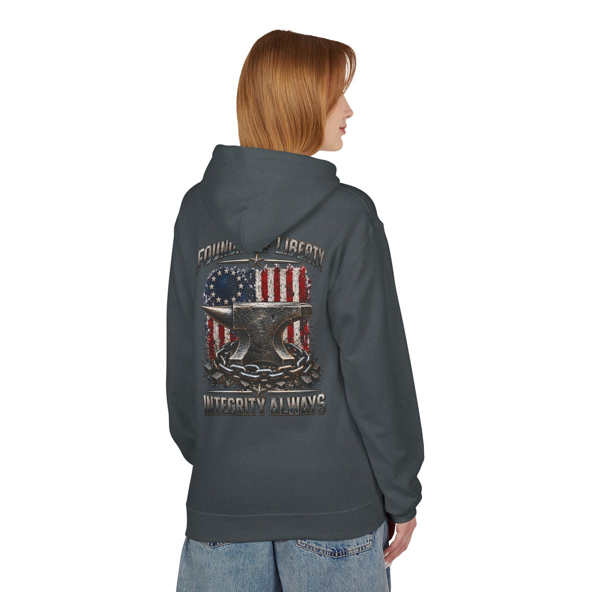 Blacksmith Anvil Hoodie – Foundry & Liberty American Flag ‘Integrity Always’ Graphic Hoodie