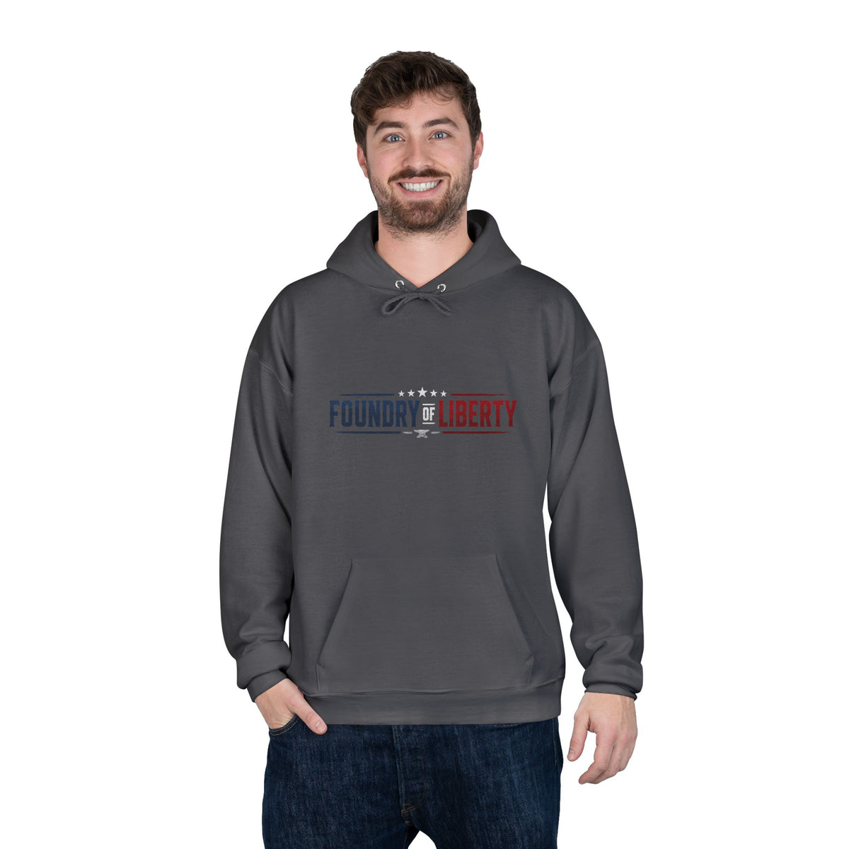 Foundry of Liberty Graphic Hoodie – Patriotic Emblem Pullover