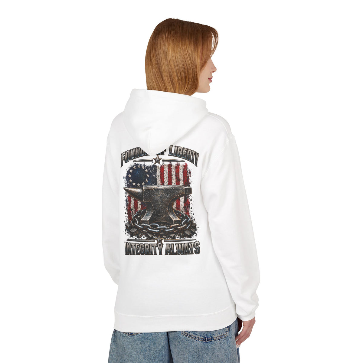 Blacksmith Anvil Hoodie – Foundry & Liberty American Flag ‘Integrity Always’ Graphic Hoodie