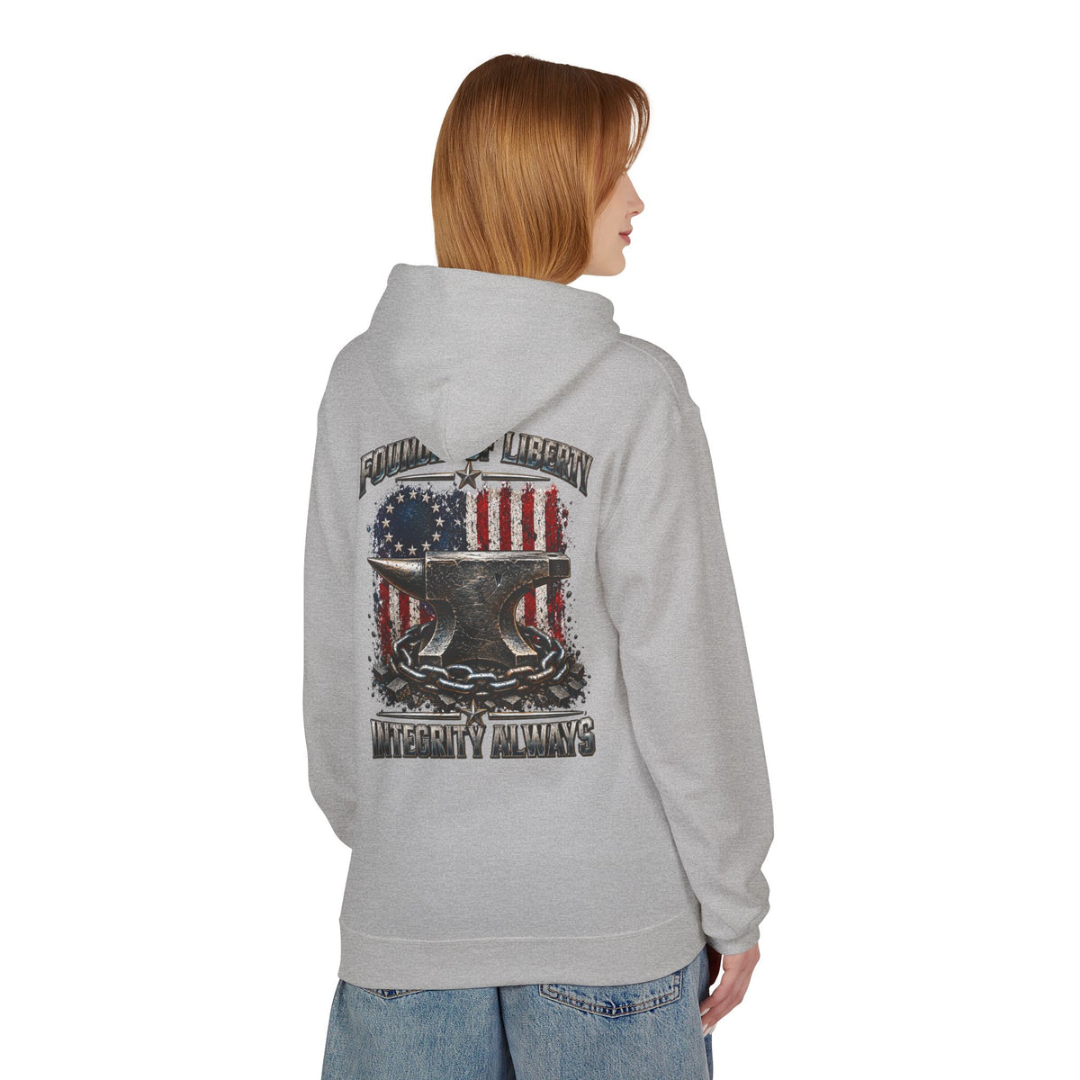 Blacksmith Anvil Hoodie – Foundry & Liberty American Flag ‘Integrity Always’ Graphic Hoodie