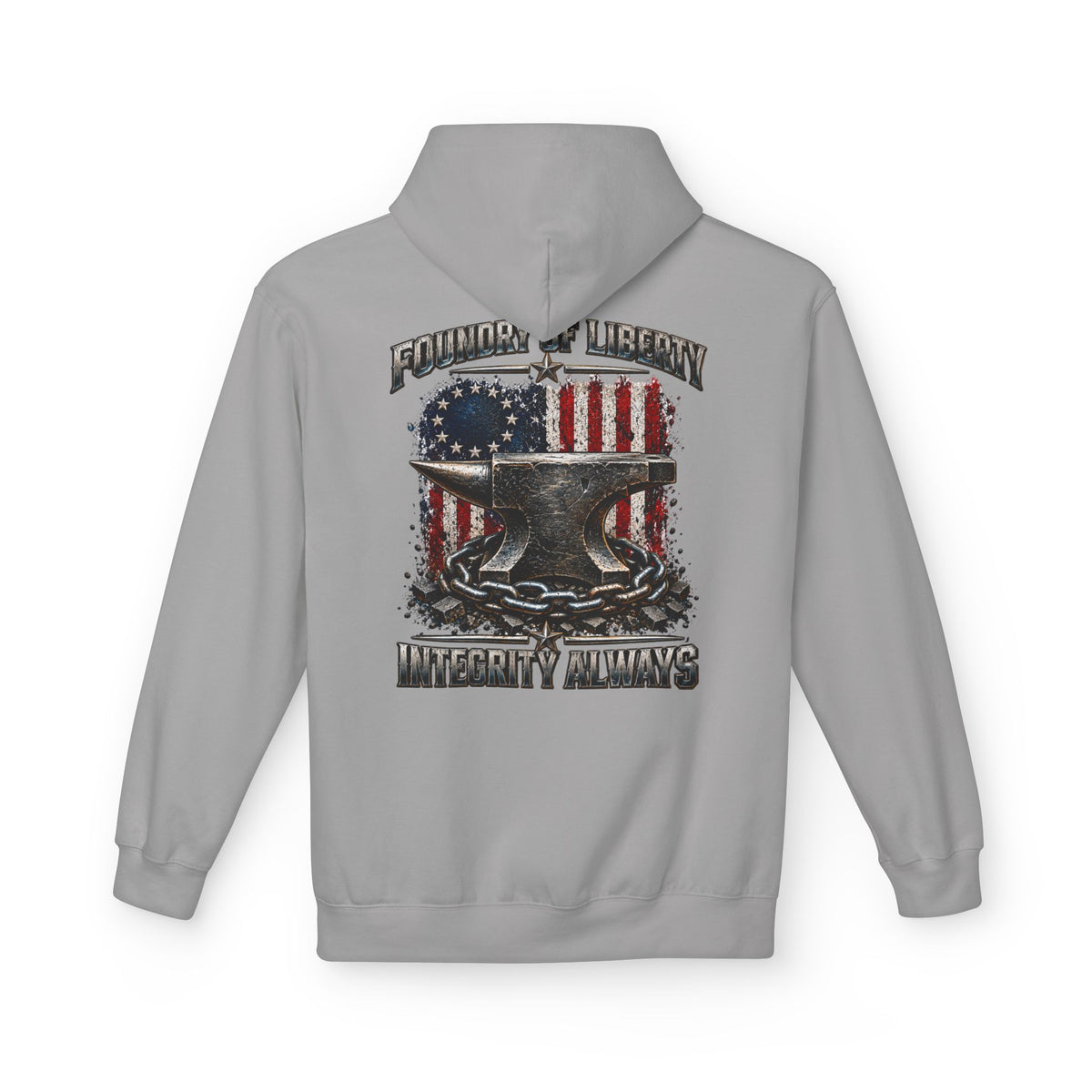 Blacksmith Anvil Hoodie – Foundry & Liberty American Flag ‘Integrity Always’ Graphic Hoodie