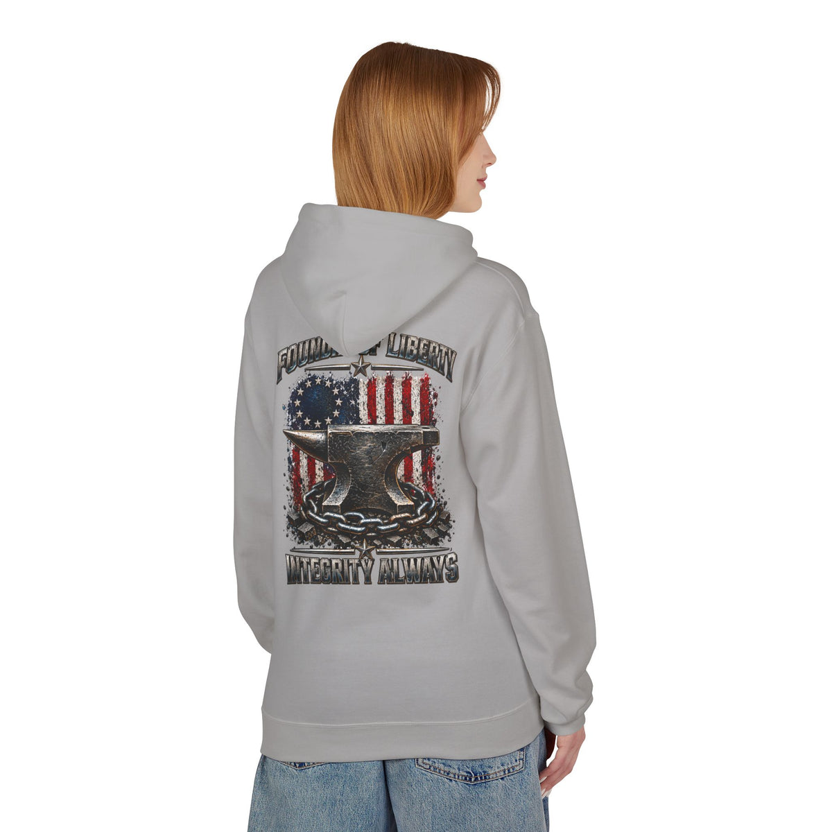 Blacksmith Anvil Hoodie – Foundry & Liberty American Flag ‘Integrity Always’ Graphic Hoodie