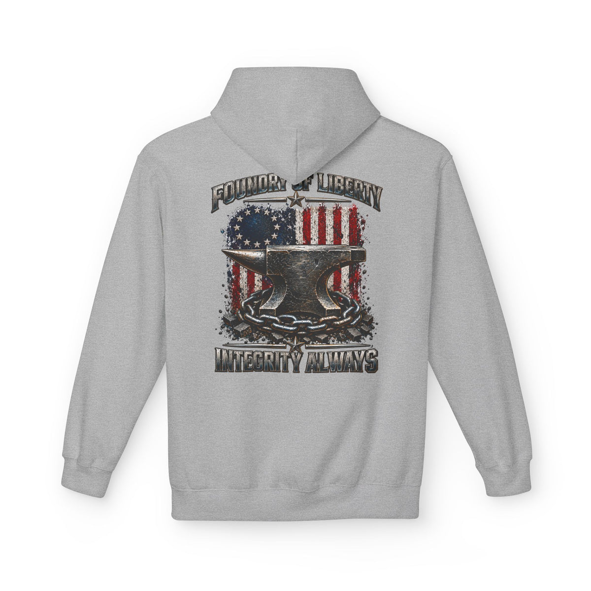 Blacksmith Anvil Hoodie – Foundry & Liberty American Flag ‘Integrity Always’ Graphic Hoodie